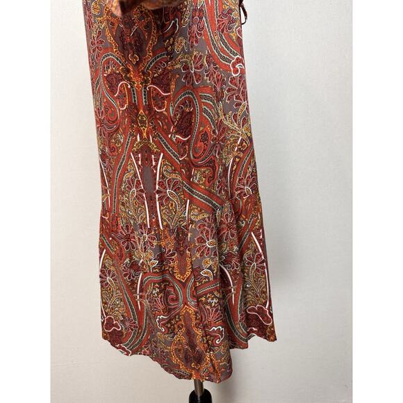 Love 21 Paisley Dress Women’s Size S Orange Brown Red Long Sleeve Boho Chic Fall - Picture 6 of 16